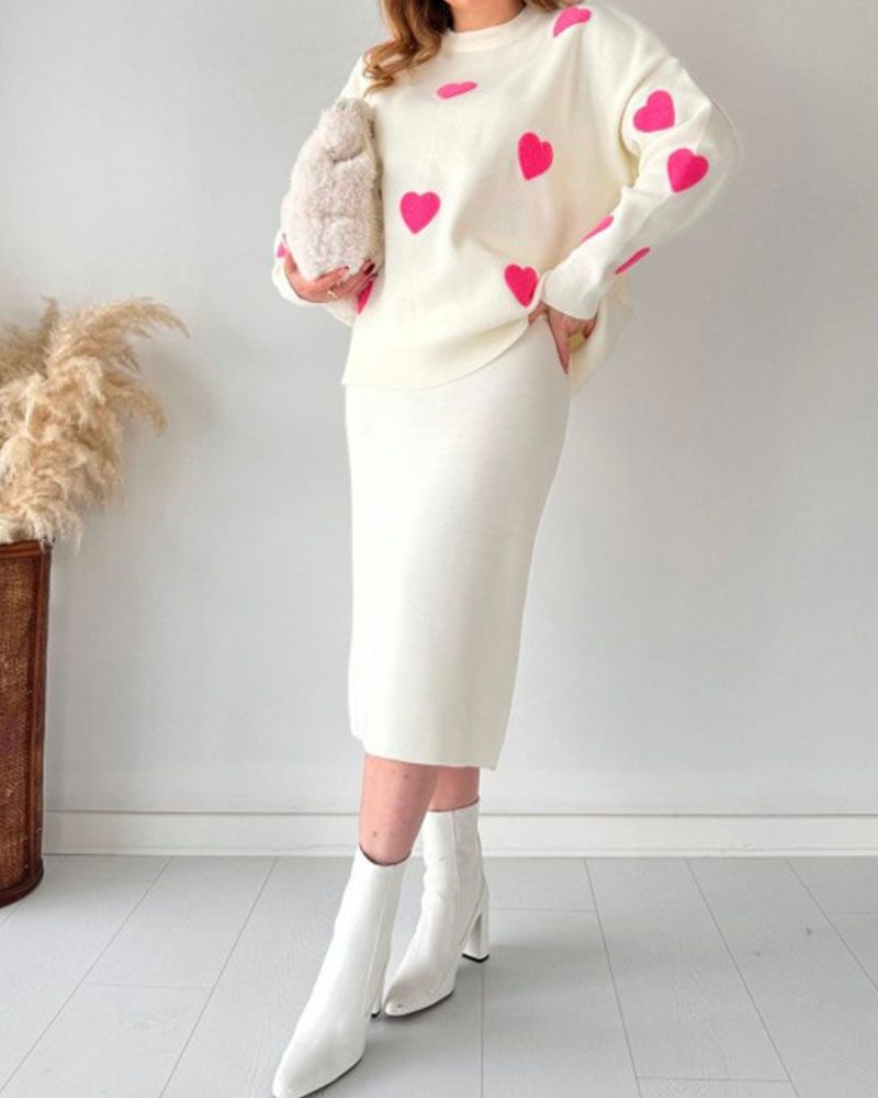 Amore™ | Two Piece Heart Knitted Skirt Set