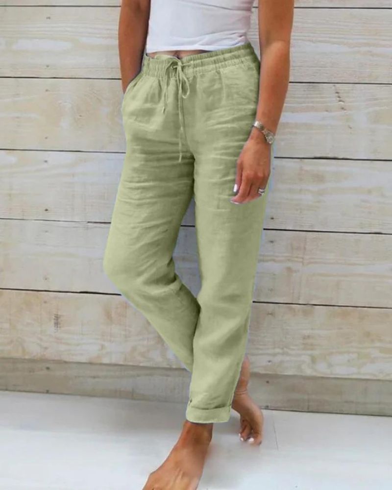 Adell™ | - Cotton and Linen pants w/ Elastic