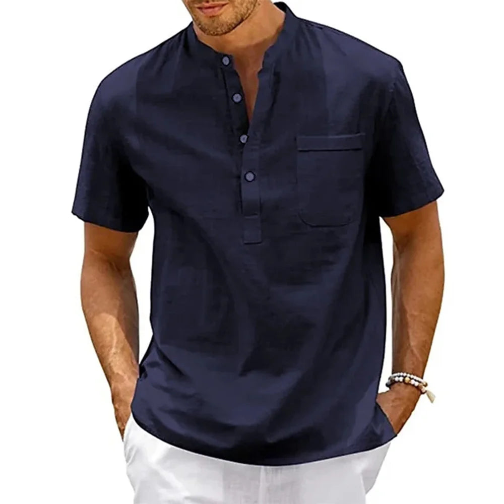 Mike | Cotton Henley Linen Shirt