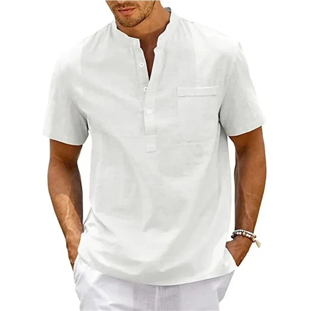 Mike | Cotton Henley Linen Shirt