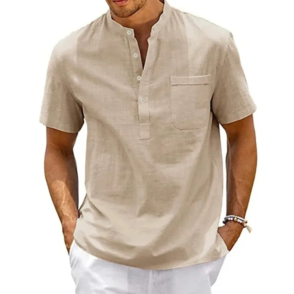 Mike | Cotton Henley Linen Shirt