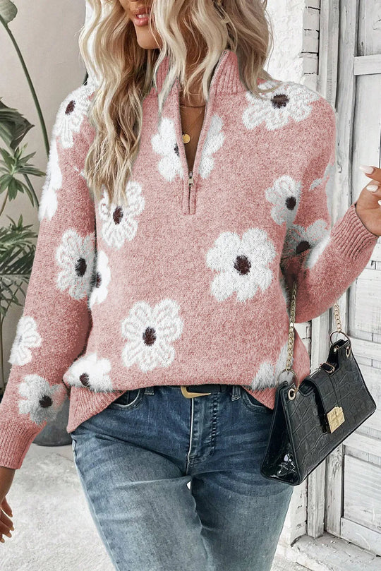 Bloom™ | Soft Floral Quarter-Zip Sweater